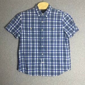 Lucky Brand Men's Blue Plaid Short Sleeve Button Up‎ Casual Shirt Size Large